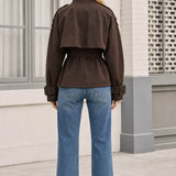 Veste courte ceinturée femme en daim synthétique