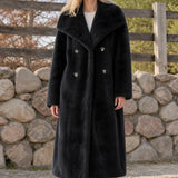 Manteau long d’hiver femme en fausse fourrure croisée