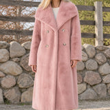 Manteau long d’hiver femme en fausse fourrure croisée