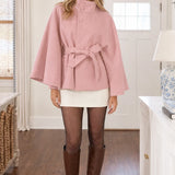 Cape manteau chic et ceinturée à col montant pour femme