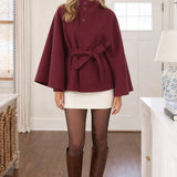 Cape manteau chic et ceinturée à col montant pour femme