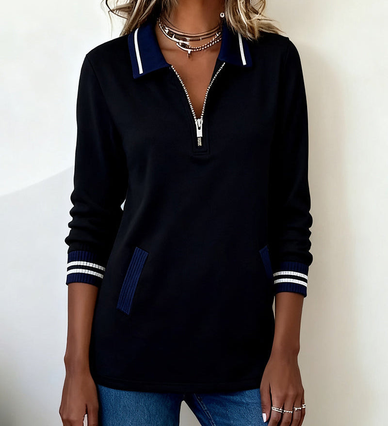 Pull Coupe décontractée avec revers et à fermeture éclair