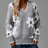 Thea | Pull chic à col en V fleuri