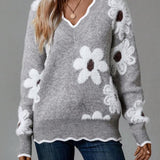 Thea | Pull chic à col en V fleuri