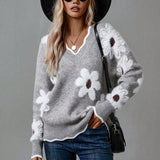 Thea | Pull chic à col en V fleuri