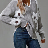 Thea | Pull chic à col en V fleuri