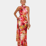 Cyanelle | Robe Halter col fleuri maxi