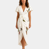 Agathe | Robe portefeuille chic à imprimé fleuri