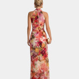 Cyanelle | Robe Halter col fleuri maxi