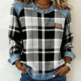 Erica – Femme Flannel SWEAT À CAPUCHE avec denim détails