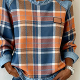 Erica – Femme Flannel SWEAT À CAPUCHE avec denim détails