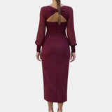 Lucie | Robe midi à manches avec détail croisé