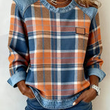 Erica – Femme Flannel SWEAT À CAPUCHE avec denim détails