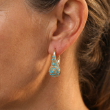 boucles d’oreilles fleurs turquoise plaquées or