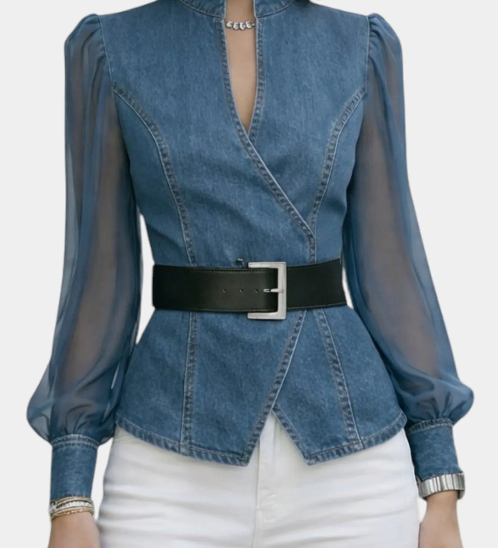 Alizée | Blouse en denim avec légère et fluide Mousseline Manches
