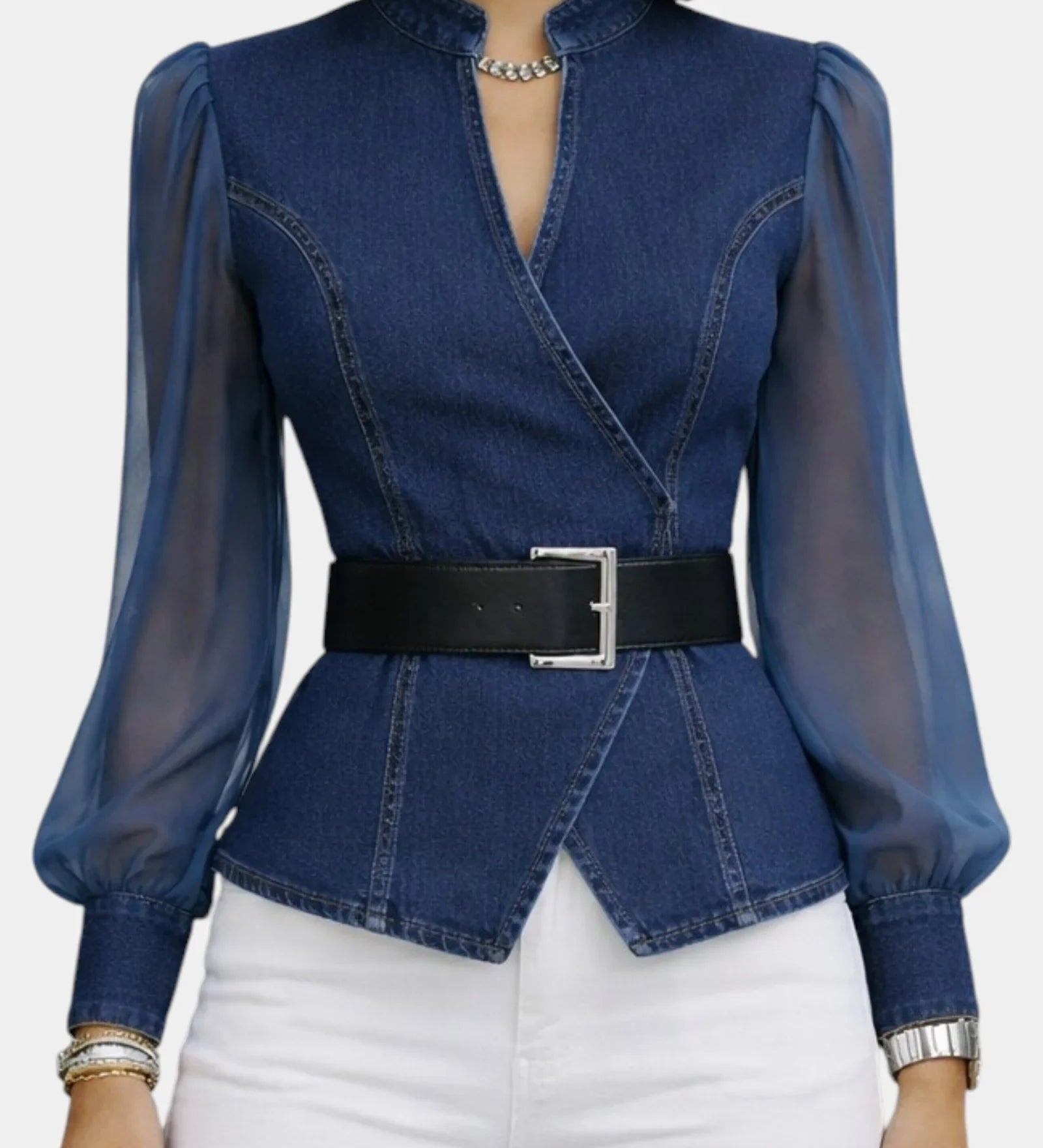 Alizée | Blouse en denim avec légère et fluide Mousseline Manches