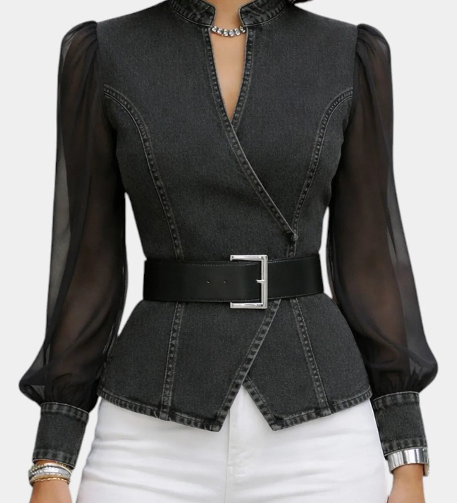 Alizée | Blouse en denim avec légère et fluide Mousseline Manches