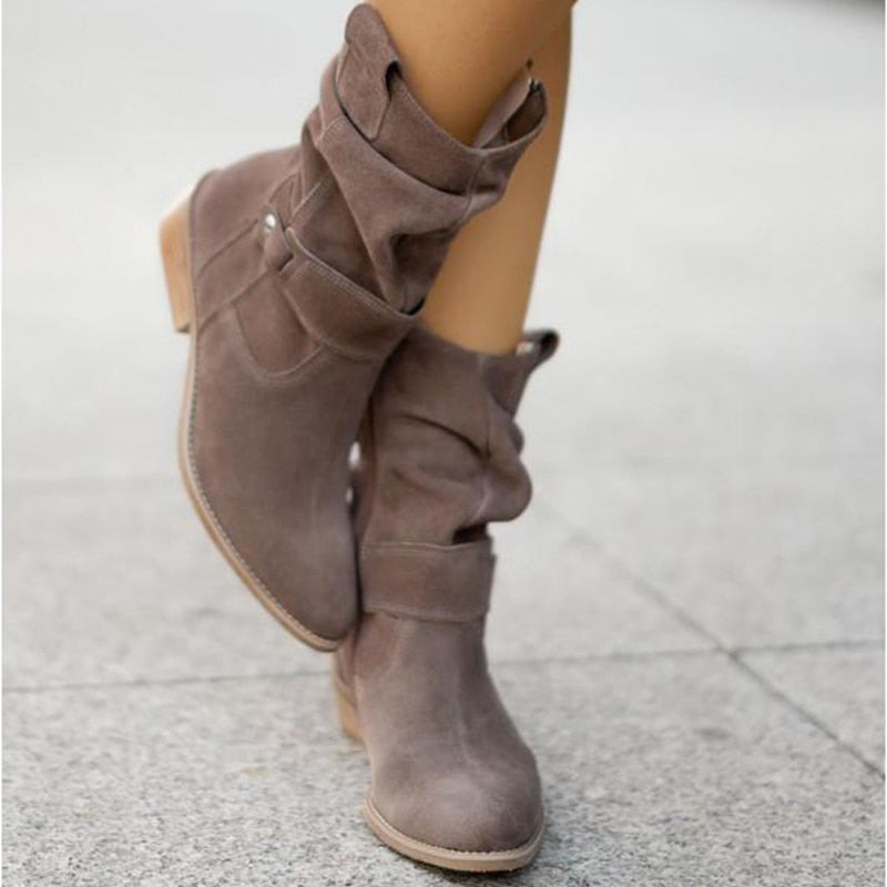 Bottes Rhes femme en suédine Cheville avec à fermeture éclair et Bout rond
