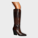 Külli | Bottes élégantes à talon en cuir effet crocodile