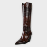 Külli | Bottes élégantes à talon en cuir effet crocodile