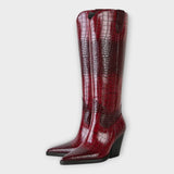 Külli | Bottes élégantes à talon en cuir effet crocodile