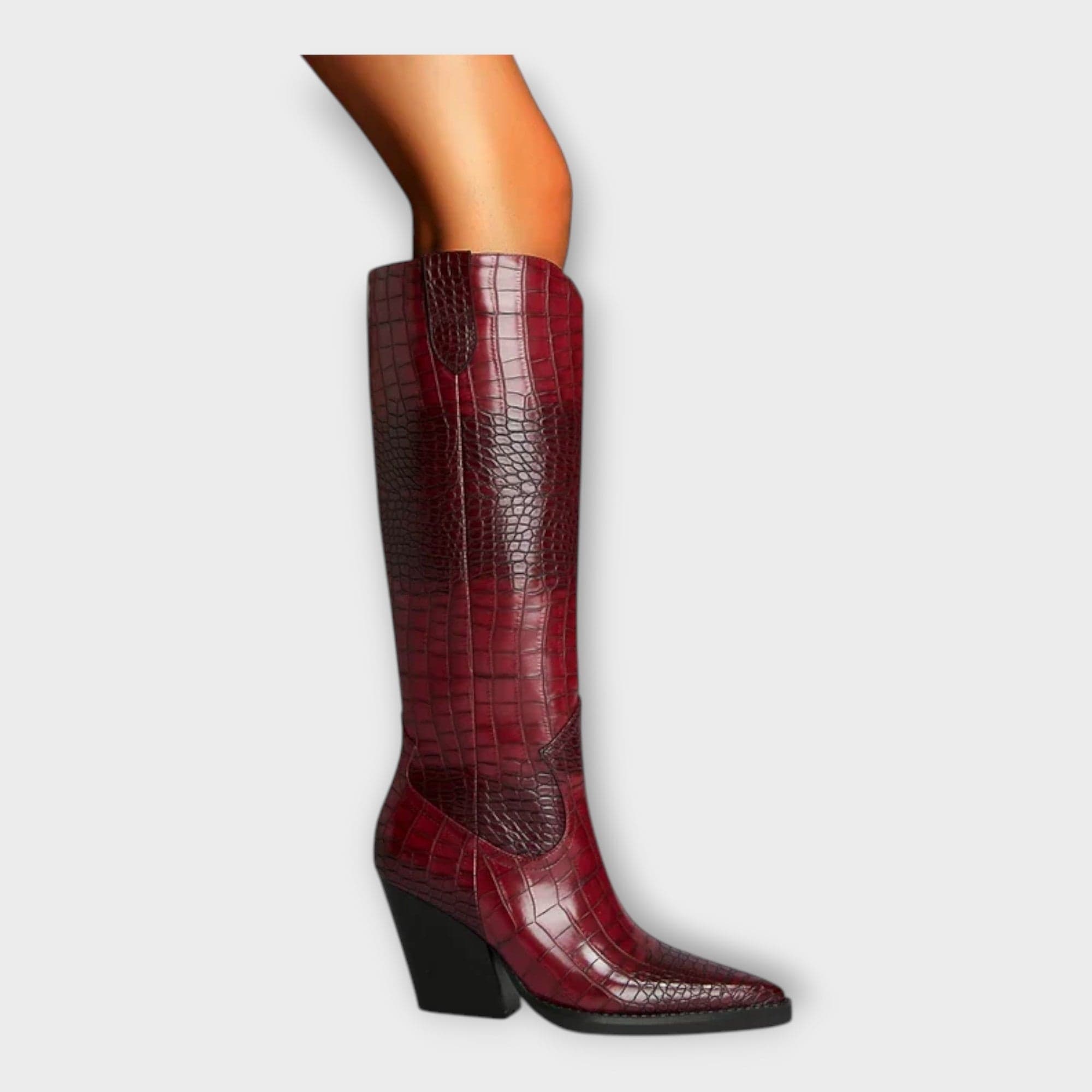 Külli | Bottes élégantes à talon en cuir effet crocodile