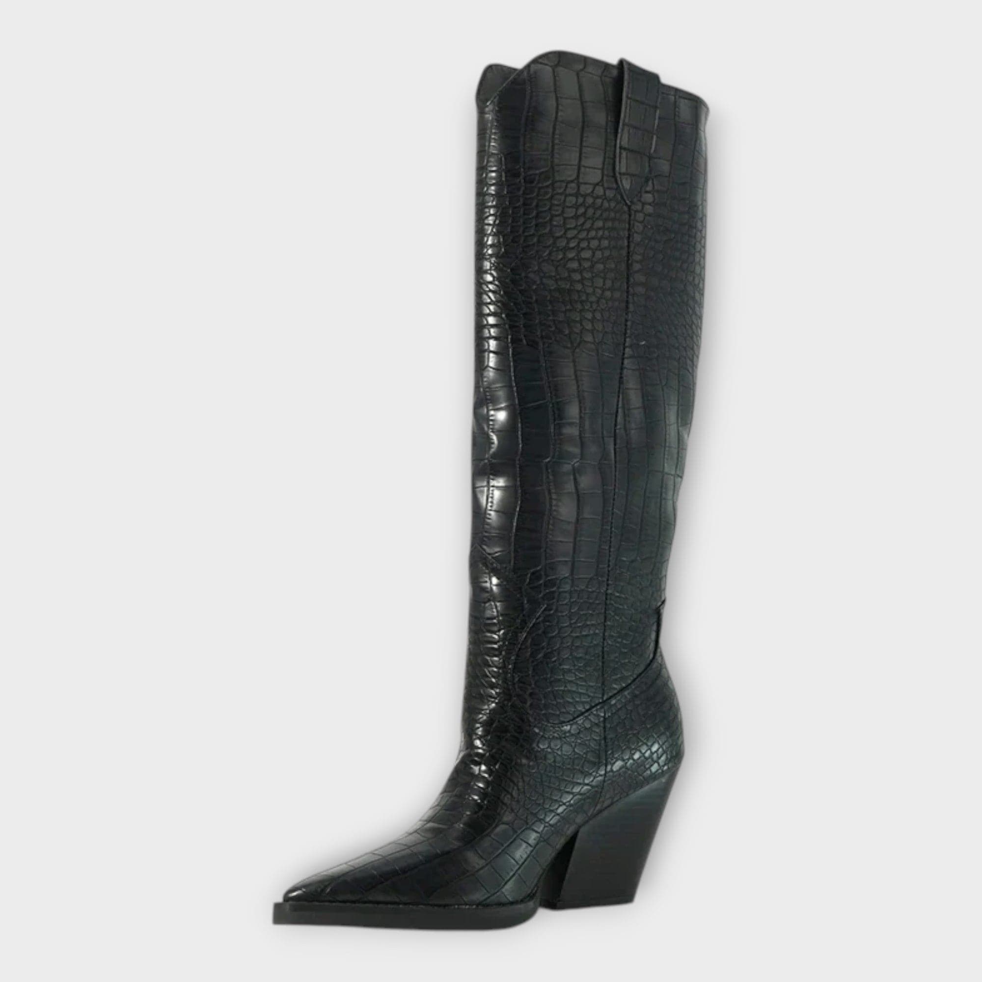 Külli | Bottes élégantes à talon en cuir effet crocodile