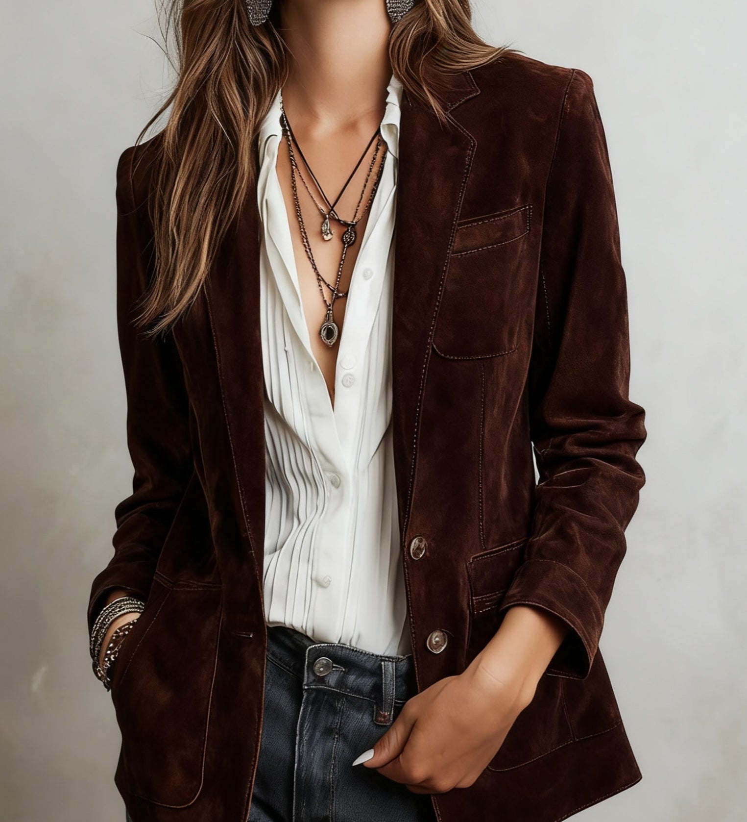 Veste Viola – Rétro en suédine avec surpiqûres contrastées détails