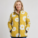 Fiona | Veste matelassée jaune à motif marguerites